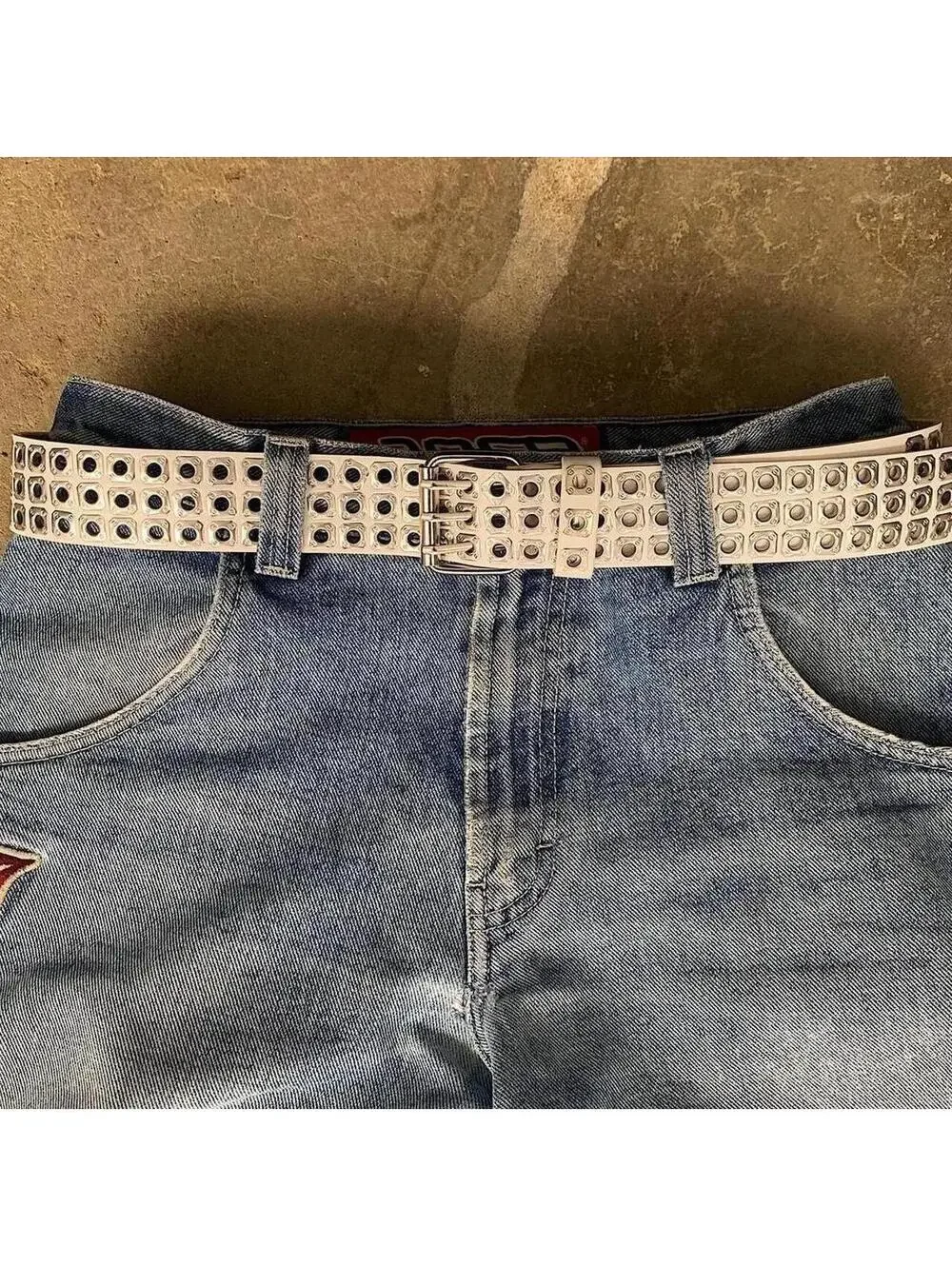 Cyber Punk y2k 2000s style white and silver studded belt. Nice quality. 42